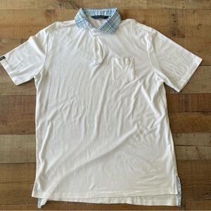 Ralph Lauren POLO GOLF Shirt Mens LARGE White with Blue Plaid Collar